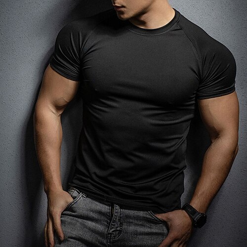 Herren Lauf-T-Shirt Kompressionsshirt Laufshirt Kurzarm T-Shirt Sommer Frühling Herbst Einfarbig Schnelltrocknend Kompression Feuchtigkeitsableitend Fitnesstraining Aktives Training Übung Image