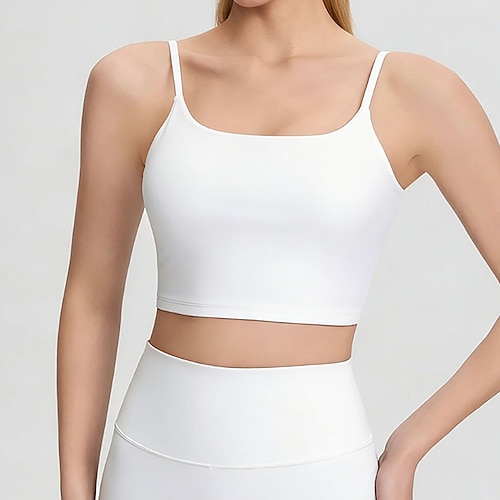 Damen Einfarbig Sport Top Sport-BH Ärmellos Rückenfrei Stoßdämpfung Atmungsaktiv Laufen Fitness Yoga Rundausschnitt Tank-Rückseite Oberteil Dunkelgrau Schwarz Weiß Tennisbekleidung Image