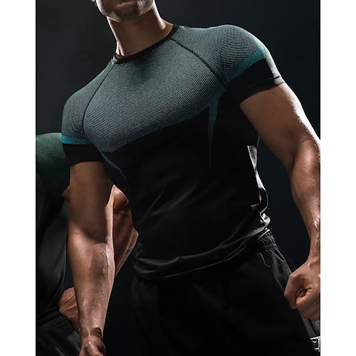 Herren Lauf-T-Shirt Kompressionsshirt Laufshirt Kurzarm Oberteil Sommer Frühling Herbst Farbblock Schnelltrocknend Kompression Feuchtigkeitsableitend Fitnesstraining Aktives Training Übung Image