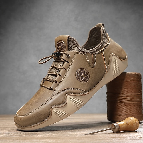 Braune Herren-Sneaker aus Leder, lässig, zum Schnüren, mit gepolsterter, flexibler Sohle, im Vintage-Outdoor-Stil – ideal für Alltag, Spaziergänge und Reisen. Image