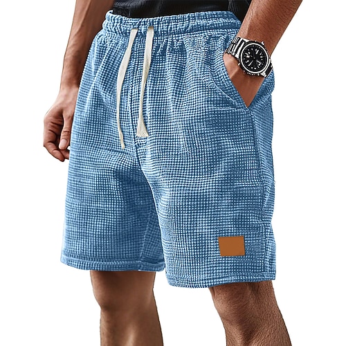 Herren Waffel Waffel-Shorts Shorts Freizeitshorts Shorts mit Struktur Tasche Elastischer Bund Einfach Komfort Atmungsaktiv Knielang Lässig Outdoor Strand Urlaub Mode Schwarz Weiß Mikroelastisch Image