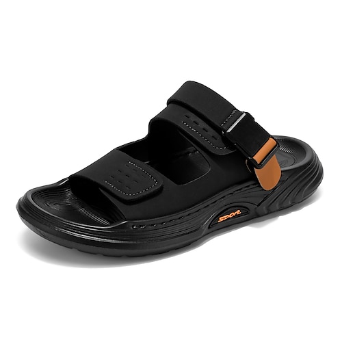 Schwarze Herrensandalen, verstellbarer Schnallenriemen, strapazierfähige, gepolsterte Sohle, praktischer Freizeitstil für Sommer, Reisen und Alltag Image
