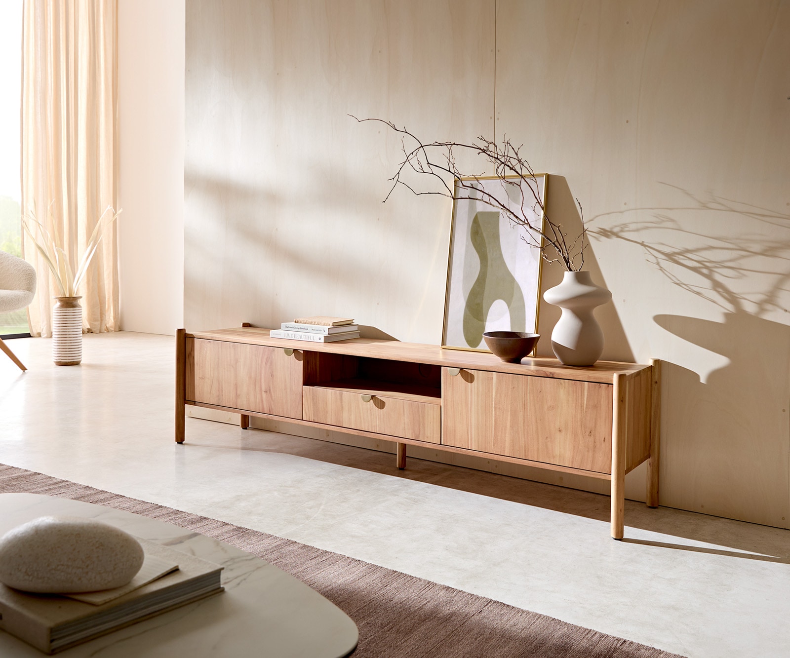 DELIFE Lowboard Caius 175 cm Akazie Aura 2 Türen 1 Schublade 1 Fach, Lowboards Image