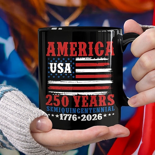 Tasse zum 250. Jahrestag der Vereinigten Staaten, patriotisches Geschenk, Keramik-Kaffeebecher zum 550. Jahrestag, 1776–2026 Amerika 250, Geschenk zum Unabhängigkeitstag (4. Juli) für Männer und Image