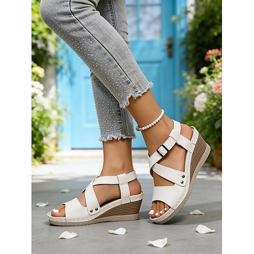 Rosafarbene Keilsandalen für Damen – verstellbarer Riemen, stützende Plateauschuhe zum Spazierengehen, für Gartenbummel, Reisen und den Alltag Image