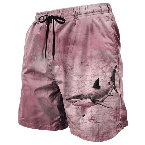 Herren Hai Meeresbewohner Grunge-Textur Badehosen Badeshorts Boardshorts Mittlere Taille Retro Vintage Outdoor Urlaub Alltagskleidung Seitentaschen Netzfutter Elastischer Kordelzug in der Taille Image