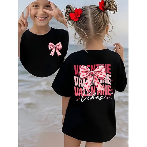 Valentinstag Mädchen 3D Grafik Fliege T-Shirt Kurzarm 3D-Druck Sommer Frühling Sport Mode Streetwear Kinder 4-12 Jahre Rundhalsausschnitt Lässig Täglich Outdoor Normale Passform Image