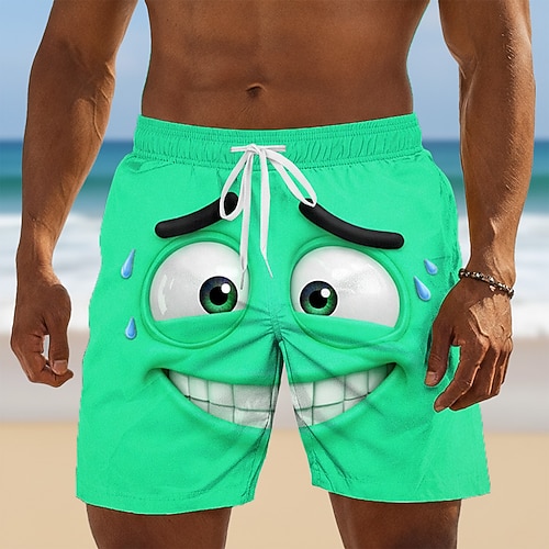 Herren Optische Täuschung 3D Zeichentrick Peinliches Gesicht Badehosen Badeshorts Boardshorts Mittlere Taille Hawaiianisch Lustig Strandurlaub Seitentaschen Netzfutter Elastischer Kordelzug in der Image