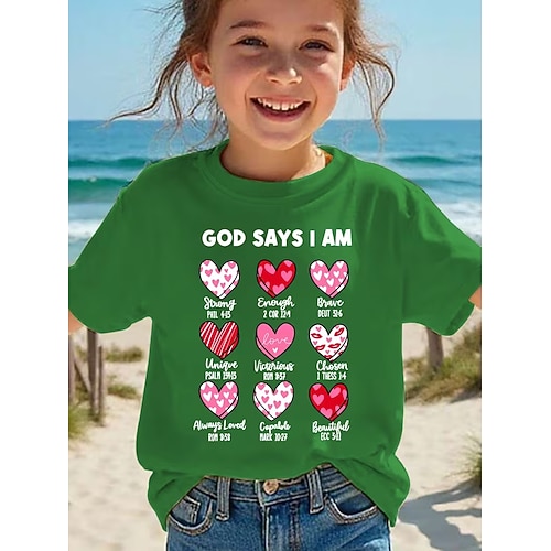 Valentinstag Mädchen 3D Herz Grafik T-Shirt Kurzarm 3D-Druck Sommer Frühling Sport Mode Streetwear Kinder 4-12 Jahre Rundhalsausschnitt Lässig Täglich Outdoor Normale Passform Image