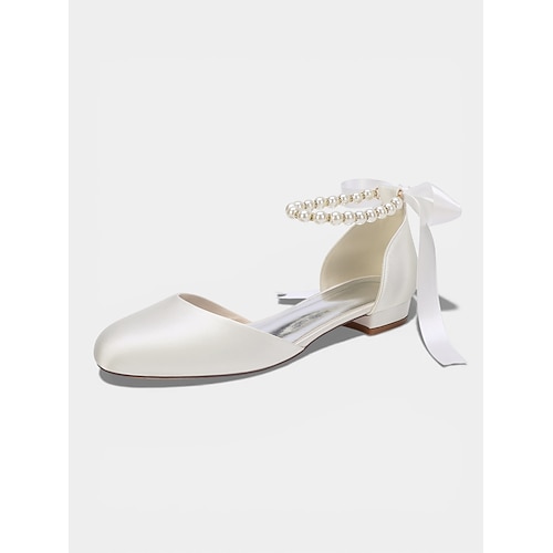 Salbeigrüne, perlenbesetzte Ballerinas mit Knöchelriemen für Damen, elegante Brautjungfernschuhe für Gartenhochzeiten im Freien Image