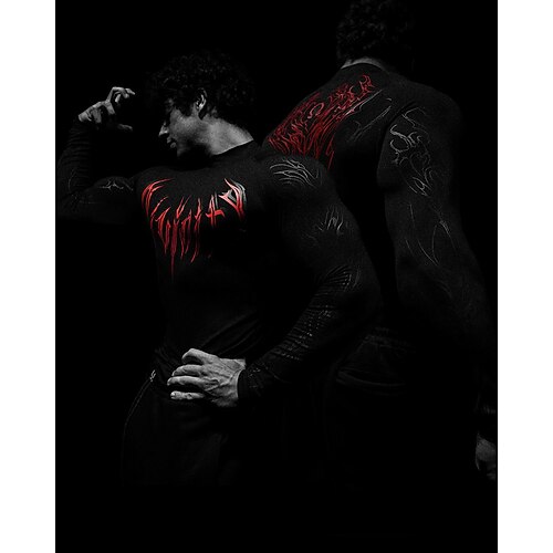 Herren Abstrakt Lauf-T-Shirt Kompressionsshirt Laufshirt Langarm Jacke Frühling Herbst Schnelltrocknend Kompression Feuchtigkeitsableitend Fitnesstraining Aktives Training Übung Sportbekleidung Image