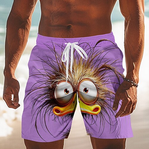 Herren Cartoon Lustig Ente Badehosen Badeshorts Boardshorts Mittlere Taille Hawaiianisch Strandurlaub Seitentaschen Netzfutter Elastischer Kordelzug in der Taille Designer Bekleidung Image