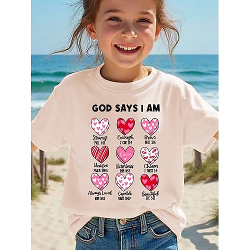 Valentinstag Mädchen 3D Herz Grafik T-Shirt Kurzarm 3D-Druck Sommer Frühling Sport Mode Streetwear Kinder 4-12 Jahre Rundhalsausschnitt Lässig Täglich Outdoor Normale Passform Image