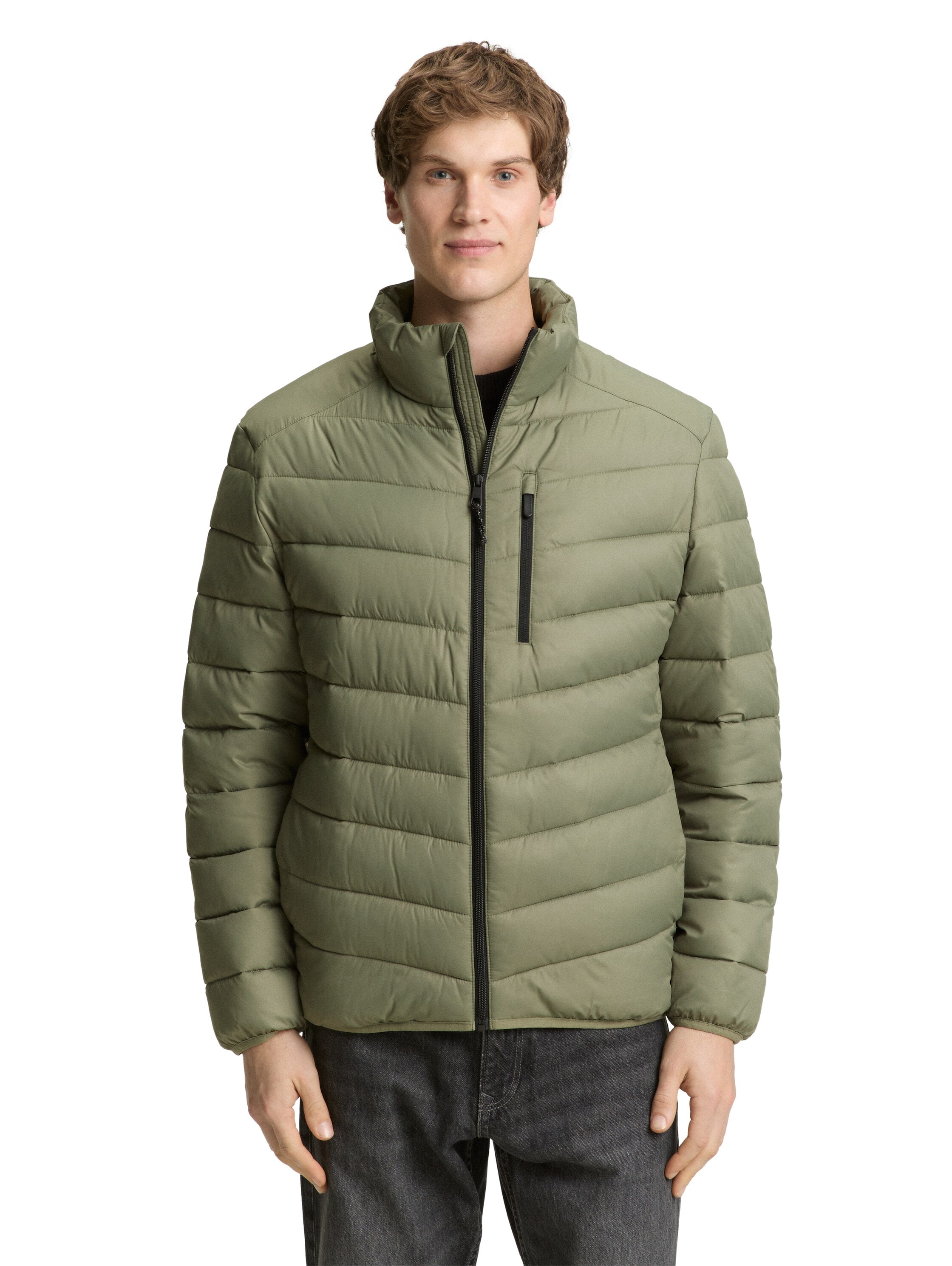 Steppjacke TOM TAILOR DENIM, Herren, Gr. S, tree moss grün, Web, Obermaterial: 100% Polyester. Futter: 100% Polyester, unifarben, normal hüftbedeckend, Rundhals, elastischer Bund, Jacken Steppjacke, mit Stehkragen