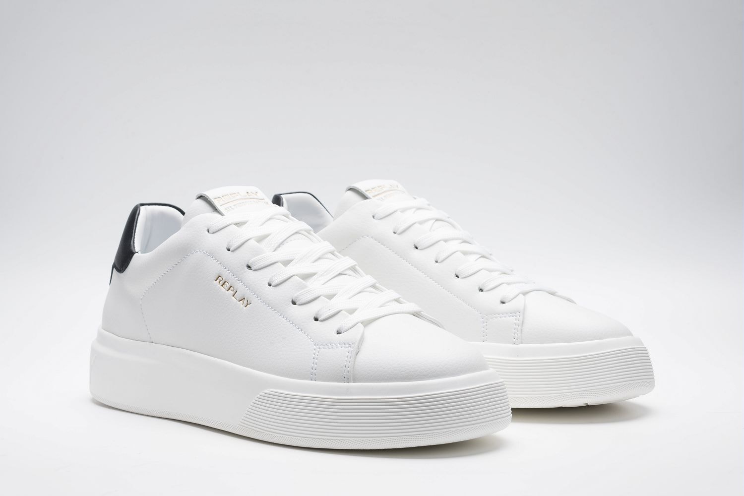 Sneaker REPLAY, Herren, Gr. 41, weiß, schwarz, Leder, Lederimitat, unifarben mit Farbeinsatz, Schuhe Sneaker, Schnürschuh, Halbschuh, Freizeitsneaker mit Kontrastbesatz