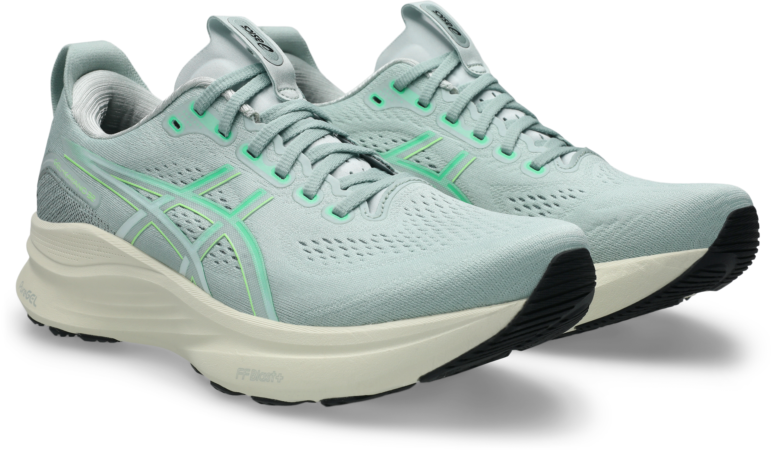 Laufschuh ASICS "GEL-KAYANO 32", Herren, Gr. 44,5, cold moss, vital grün, Synthetik, Schuhe Laufschuh, für mehr Stabilität