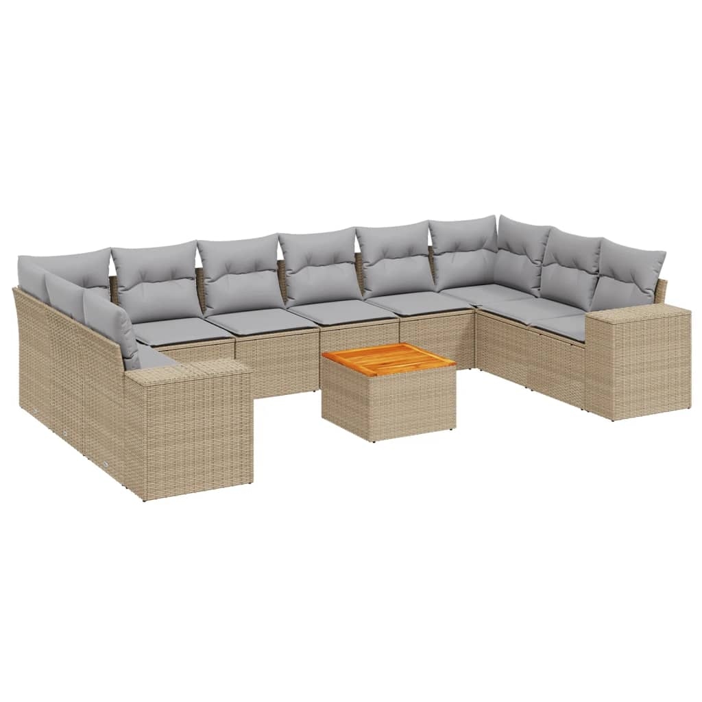 vidaXL 11-tlg. Garten-Sofagarnitur mit Kissen Beige Poly Rattan Image