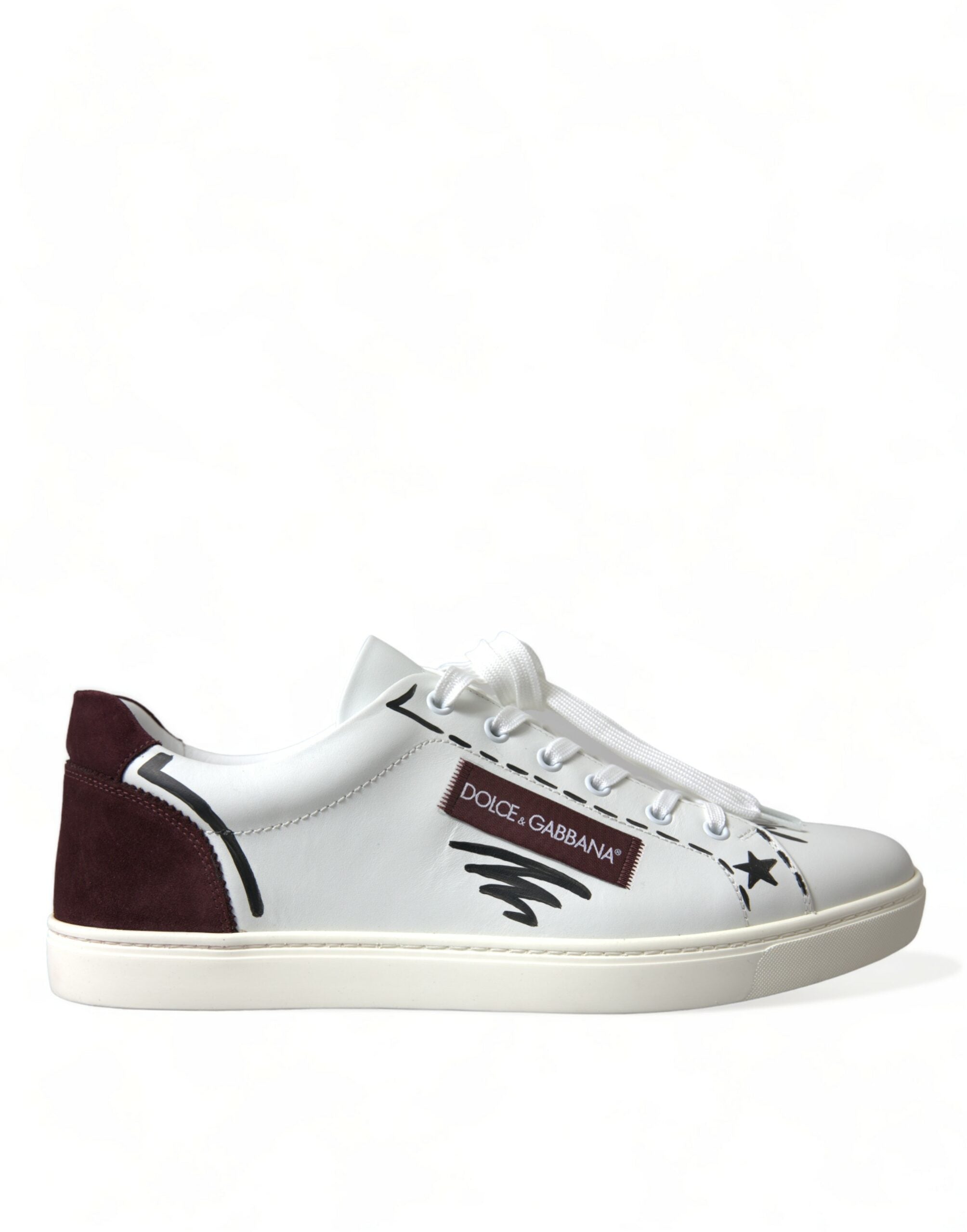 Dolce & Gabbana Weiße Bordeaux Leder Logo Low Top Sneaker Schuhe