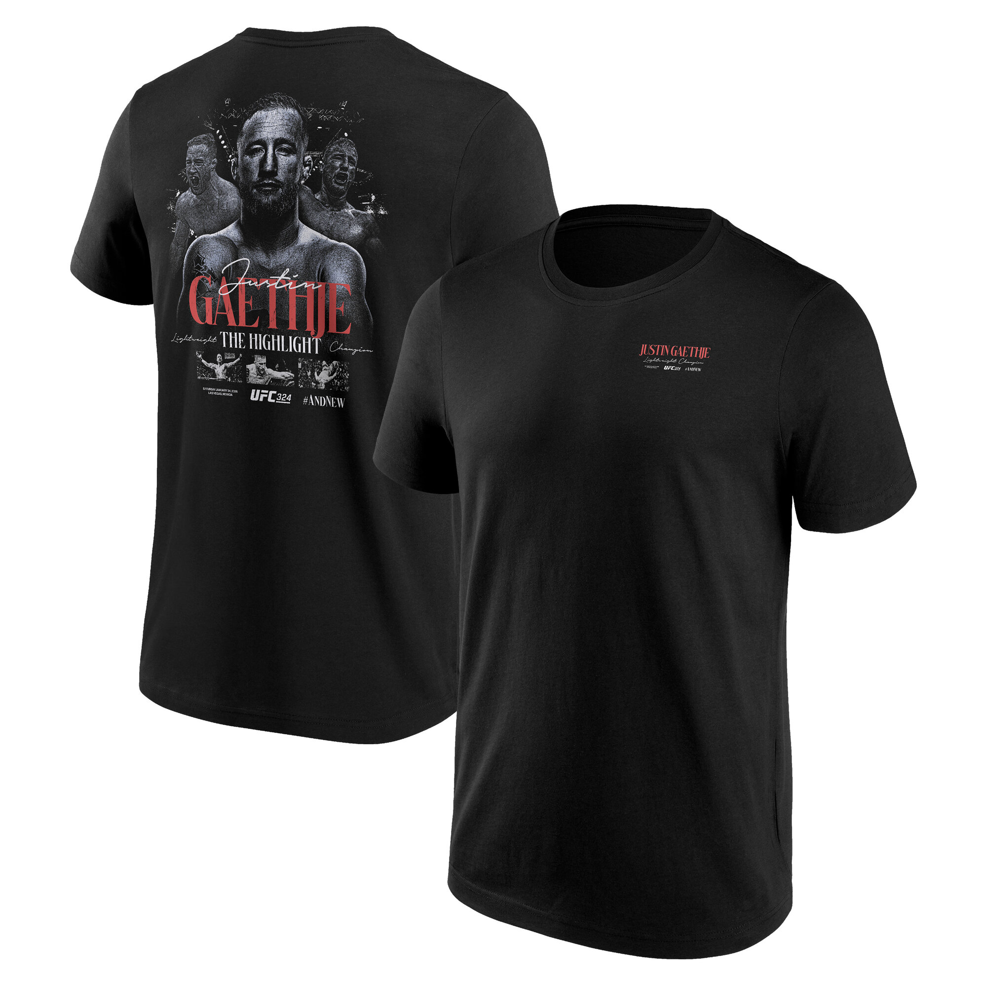 UFC Justin Gaethje 324 Leichtgewichts-Champion T-Shirt - Schwarz - Herren Image