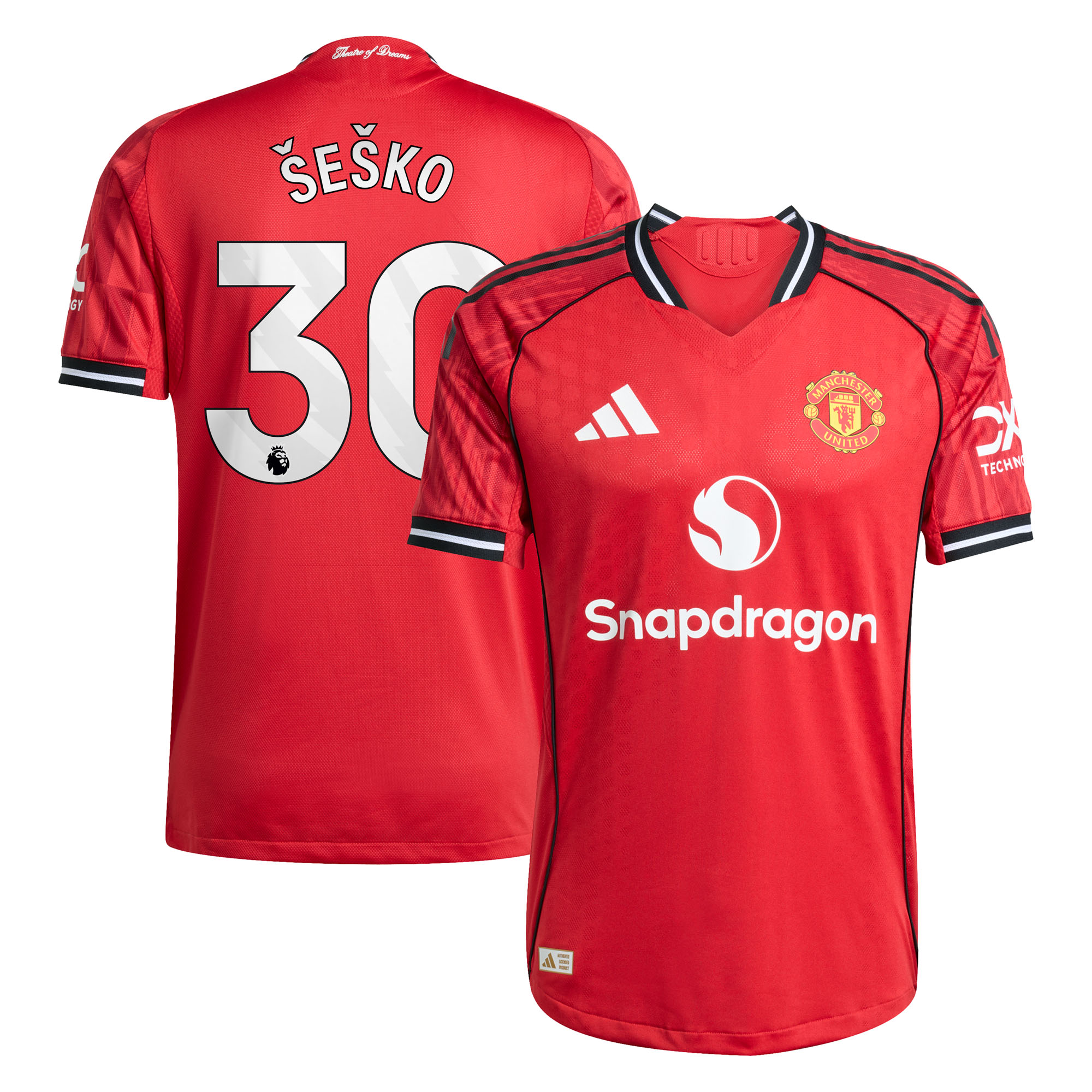 "Manchester United adidas Authentic Heimtrikot 2025-26 mit Aufdruck Šeško 30" Image