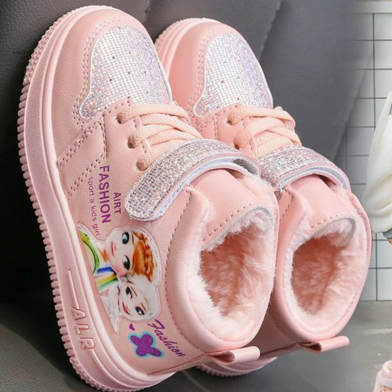 Disney Kinder Winter Knöchel Schnee Stiefel Cartoon Prinzessin Elsa Gefrorene Rosa Casual Schuhe Für Mädchen Warme Outdoor Schuhe Größe 26-37