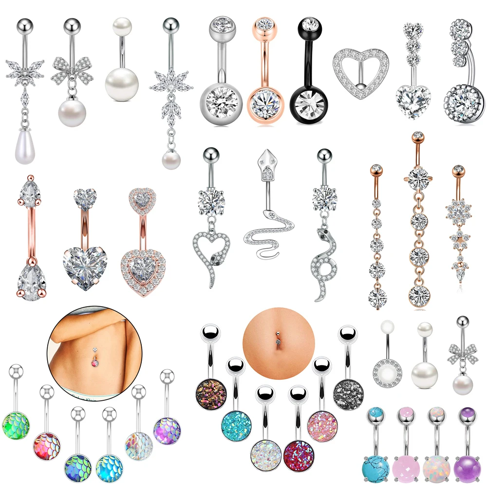 3-6 Teile/los Chirurgenstahl Kristall Bauchnabelpiercing Set 14G Schlange Perle Herz Bauchnabelpiercing Nombril Umbigo Bulk Nabelringe Image