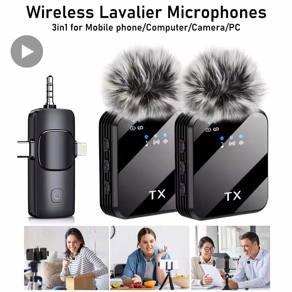 Lavalier Dual Wireless Revers Mikrofon Professionelle Krawatte Mic Für iPhone Android Telefon Mobile Handy PC Knopfloch Mikrofon Micro Image