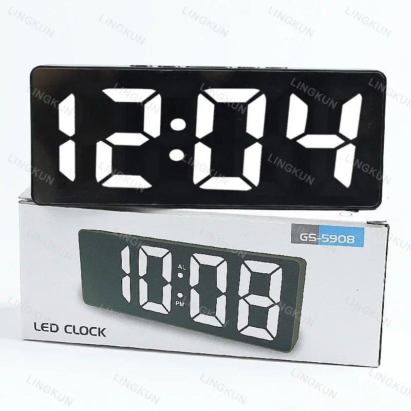 1pc LED Spiegel Digitale Uhr Schlafzimmer Büro Reise Elektronische Tisch Uhr Desktop Make-Up Spiegel Wecker Temperatur Funktion Image