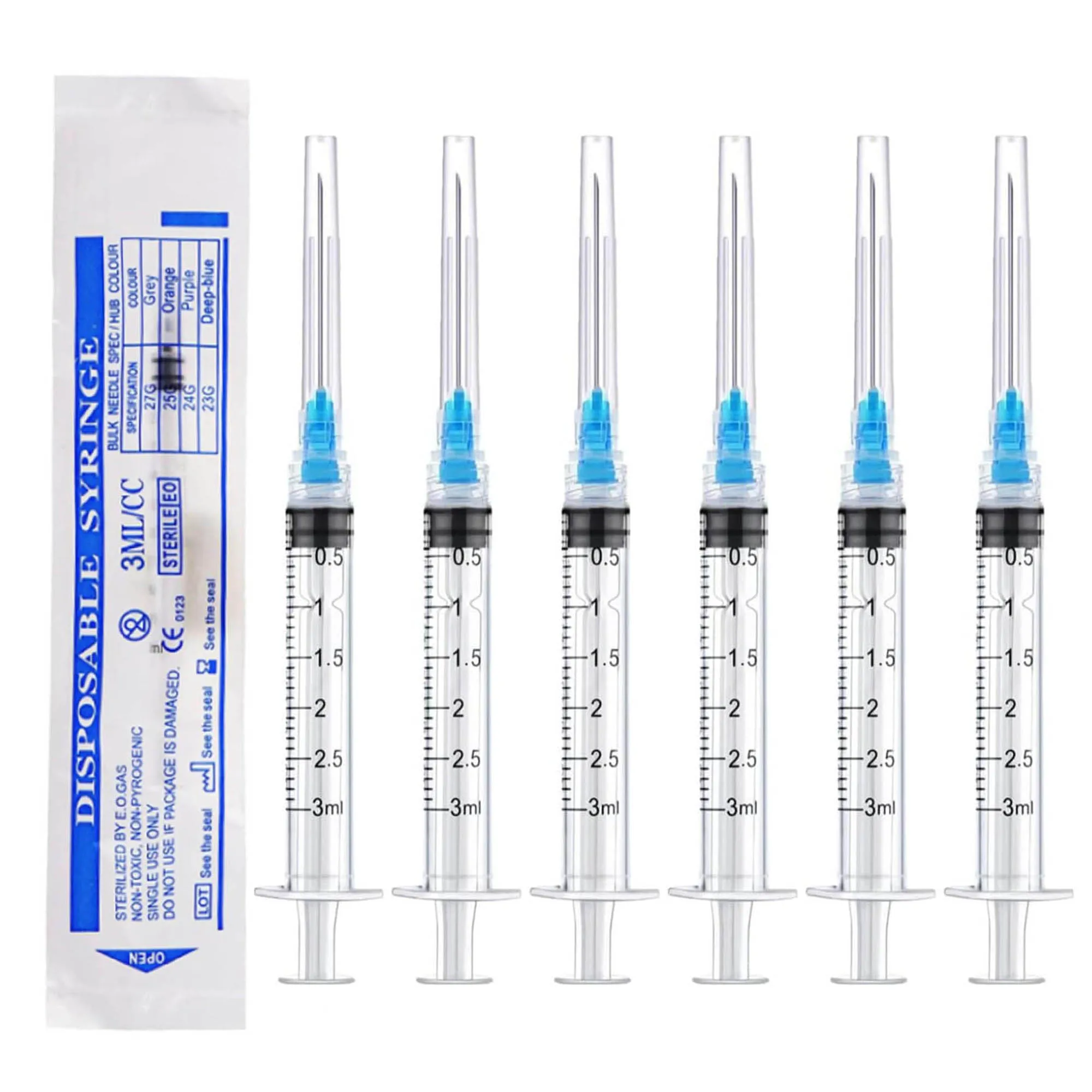 100 Stück 3 ml sterile Einweg-Luer-Lock-Spritzen mit 23 GA 1 Zoll Nadel, einzeln verpackt für das Labor Image
