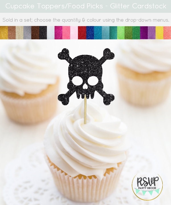 Skull Cupcake Toppers, Pirate Skull Cupcake Toppers, Decorazioni di compleanno a tema pirata, Toppers Cupcake di Halloween, Skull Crossbones Party