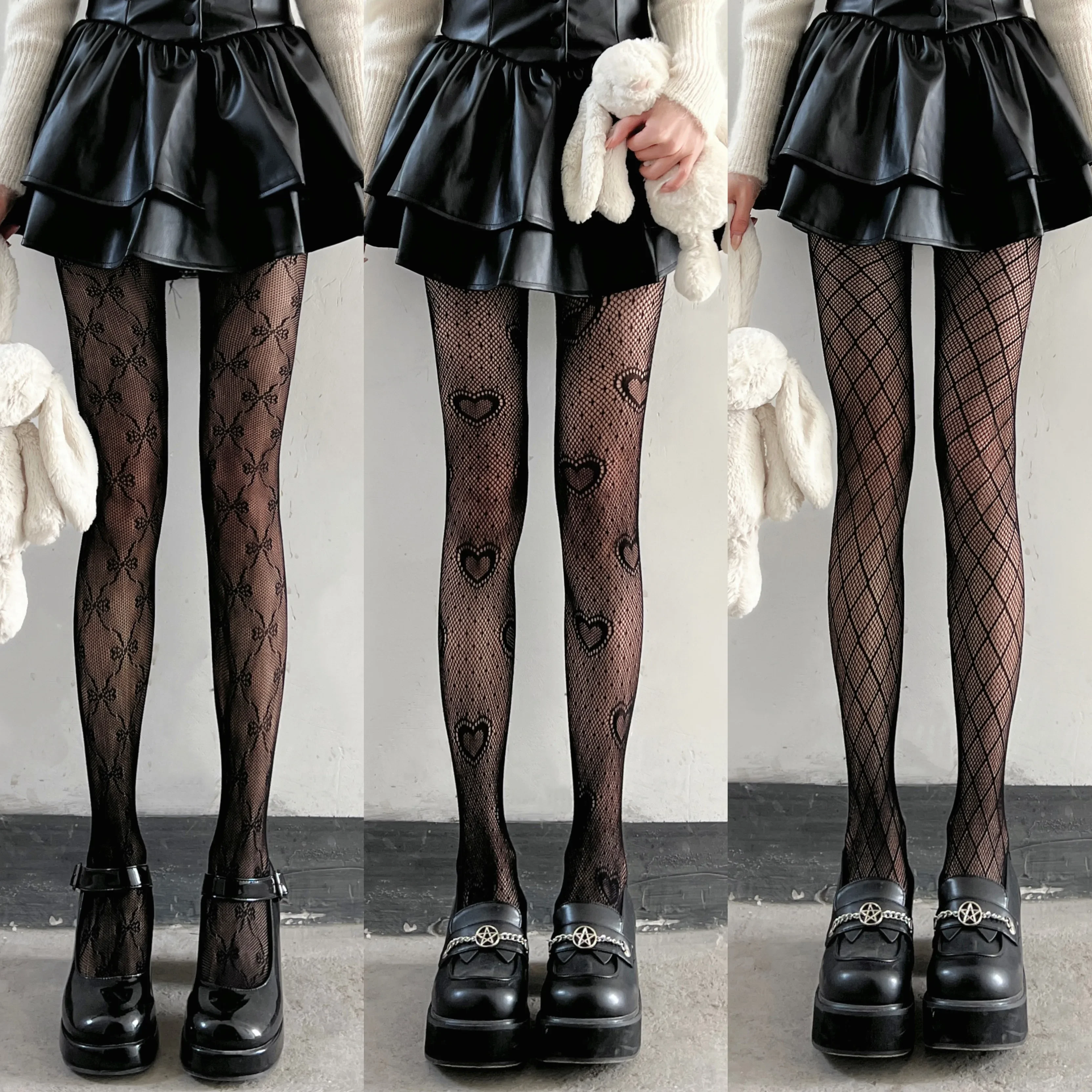 Lolita Mädchen Strumpfhosen Strumpfhosen Frauen Herz Druck Mesh Fishnet Oberschenkel Hohe Strümpfe Frauen Enge Dessous Sexy Spitze Strumpfhosen Eng Image