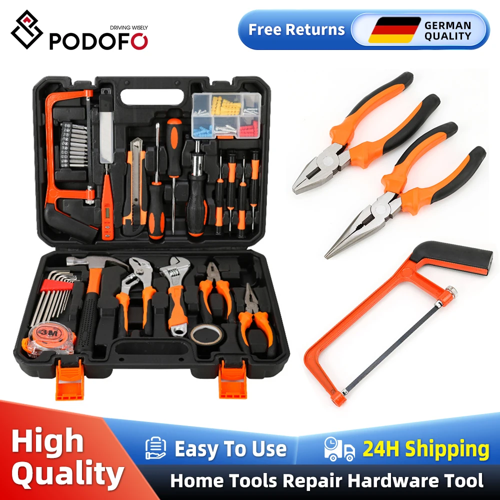 Podofo 100 pièces ensemble d'outils ménagers matériel boîte à outils électricien ensemble de matériel outils de réparation de voiture outils de travail du bois combinaison