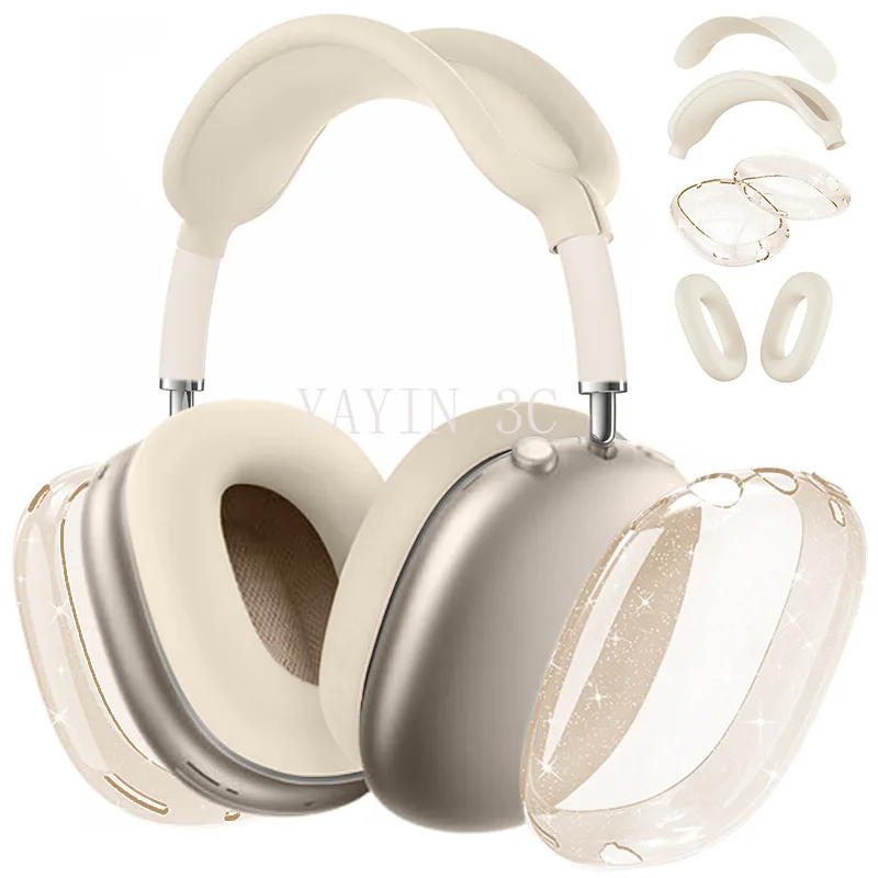 4-in-1-Silikon + transparente, transparente, transparente TPU-Schutzhülle, stoßfestes Ohrpolster für AirPods Max Headset 360 ° Rundumschutz Image