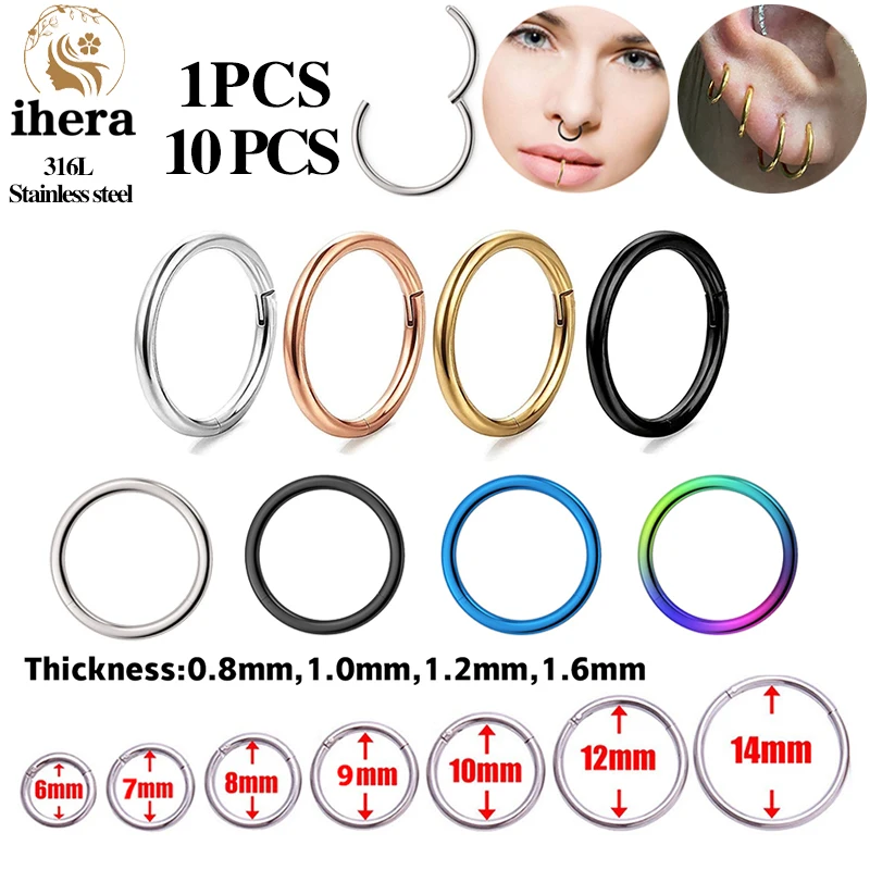 1/10 Stück Edelstahl Septum Clicker Klappbare Segment-Ringe Runde Nasenringe Ohrknorpel Helix Ohrringe Körperschmuck Image