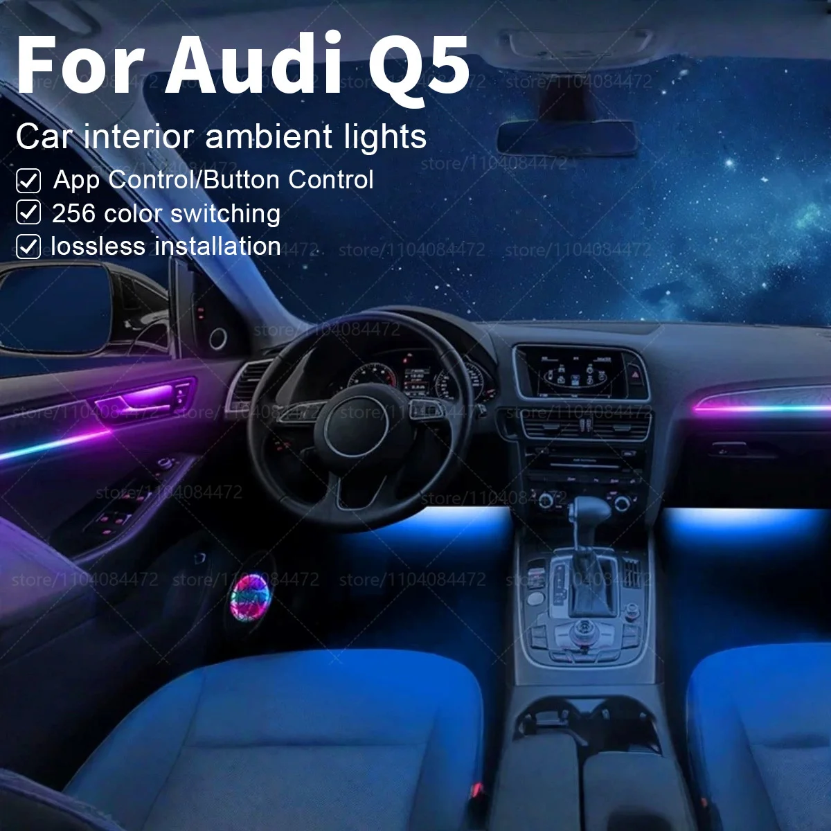 Für Audi Q5 8R/FY 22in1 RGB Auto Innen Acryl Auto Umgebungs Lichter RGB Versteckte Acryl Streifen Dekoration atmosphäre Zubehör Image
