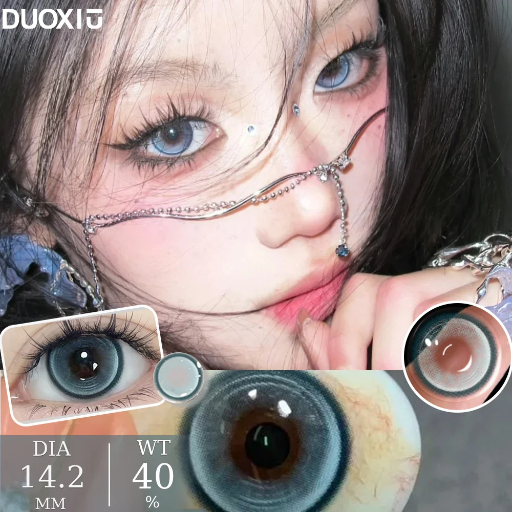 Duoxiu 1 Paar Mode blaue Linsen für Augen Dioptrien Myopie Farbe Kontaktlinsen koreanischen Stil Linsen weiche Linsen jährlich Image
