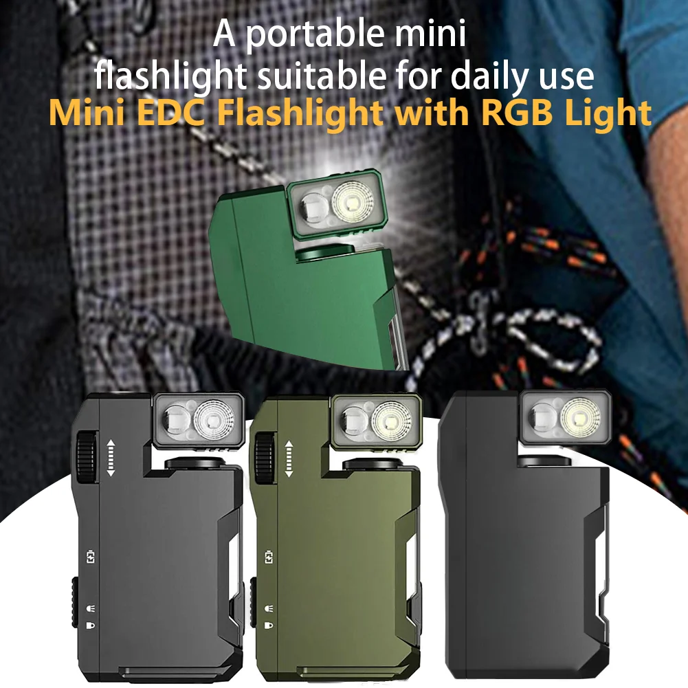 EDC-Taschenlampe, 400 Lumen, tragbare Taschen-Mini-Licht-wasserdichte Taschenlampe, 180 ° Rotierender Kopf mit magnetischem RGB-Rücklicht für den Außenbereich Image