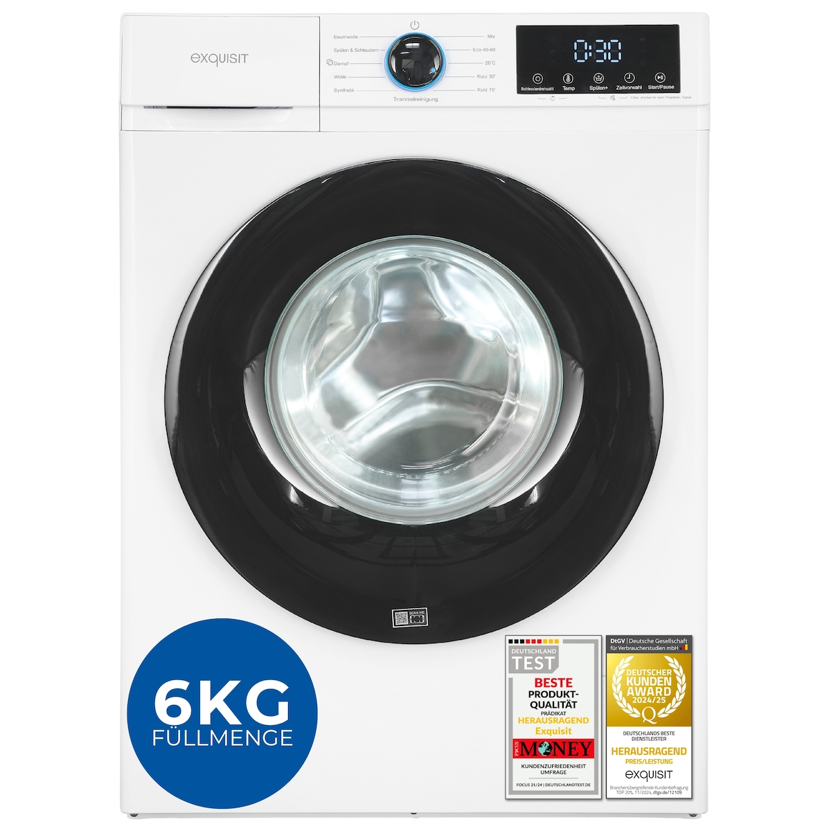 Exquisit WA6312-371A Waschmaschine, 6 kg, 1200 U/min, kompakt, Energieeffizienzklasse A, weiss Image
