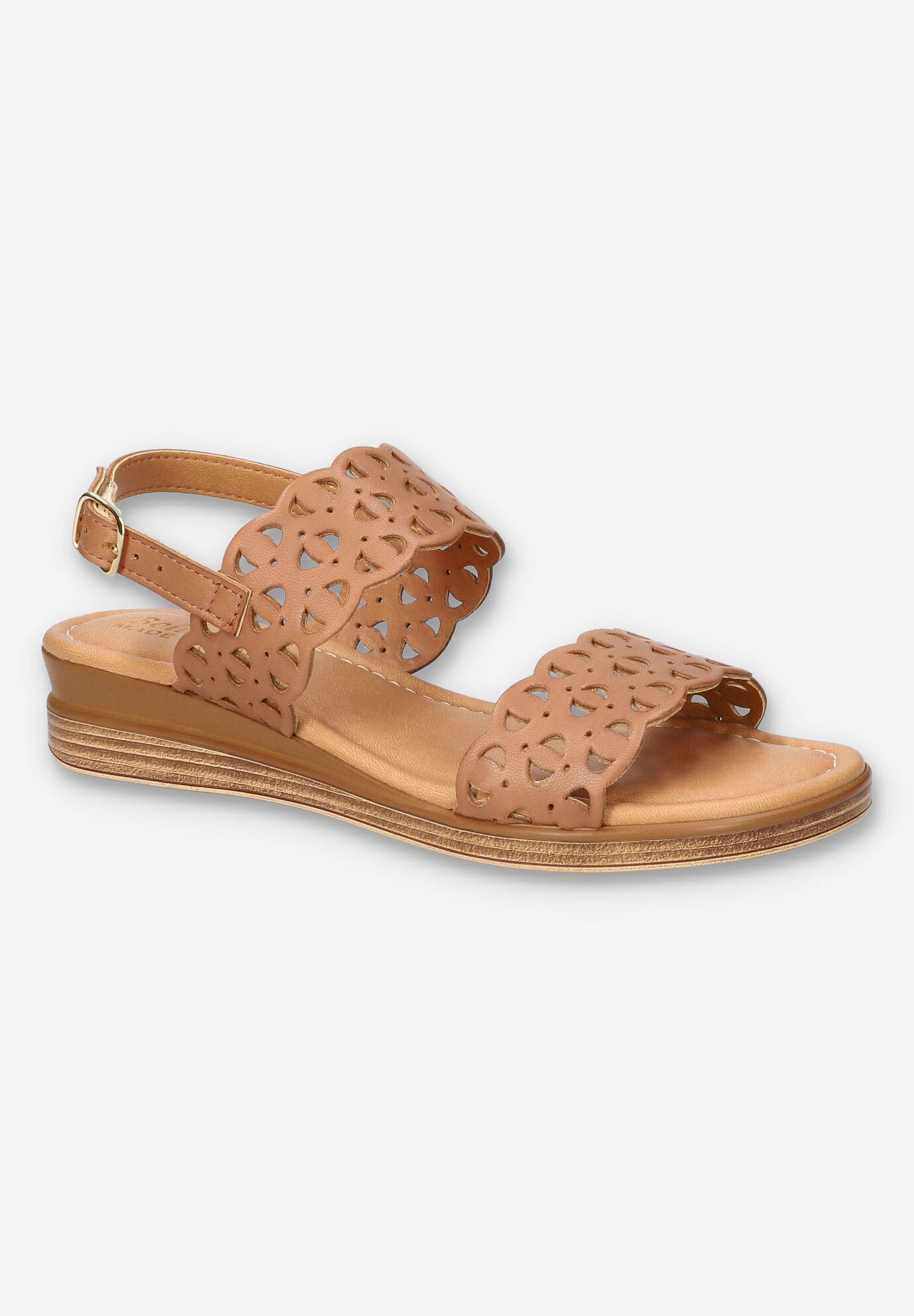 Wide Width Women's Zoe-Italy Wedge Sandal by Bella Vita in Whiskey Leather (Size 9 1/2 W)
