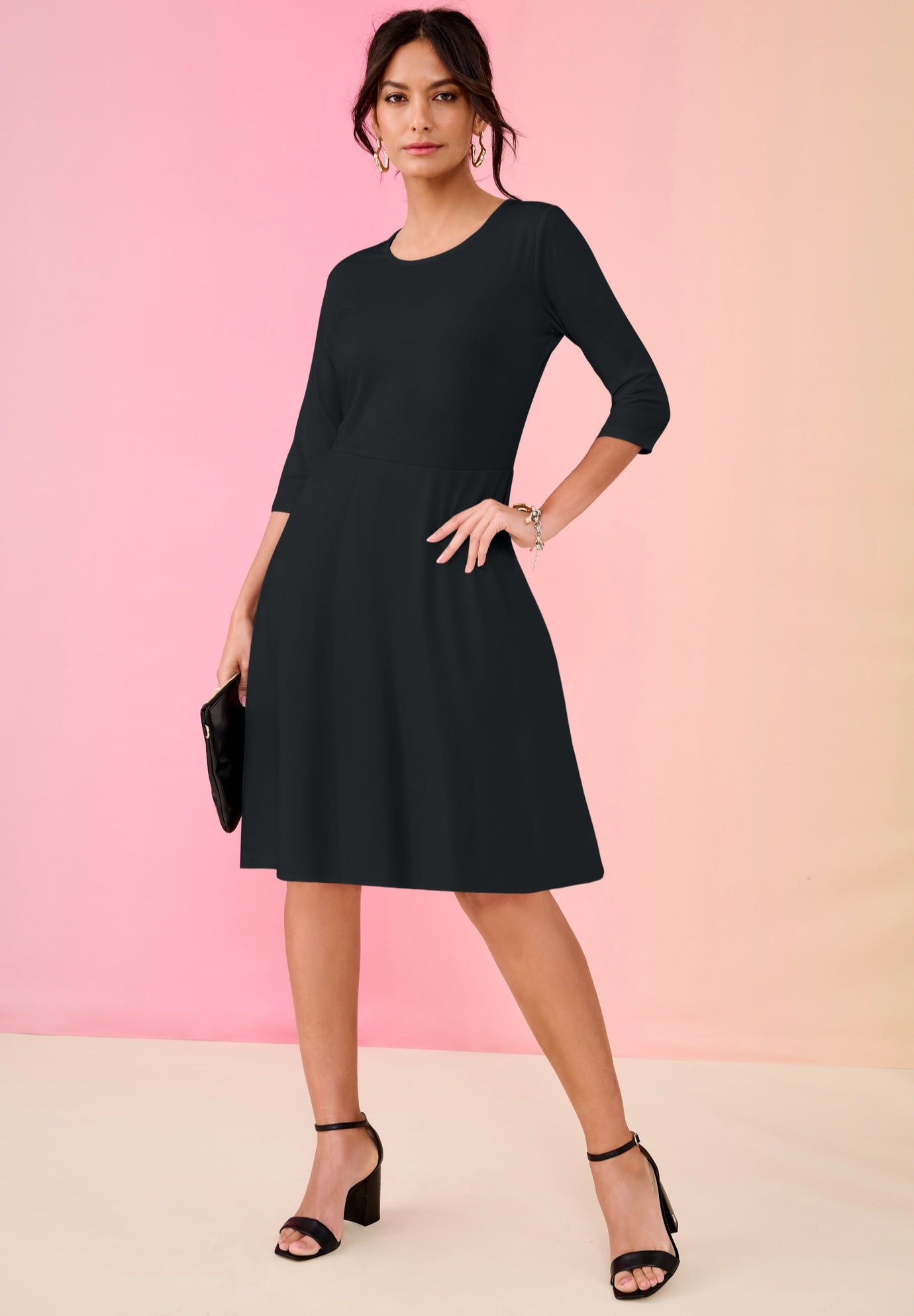 Plus Size Women's Ultrasmooth® Fabric Fit-And-Flare Dress by Roaman's in Black (Size 24 W)