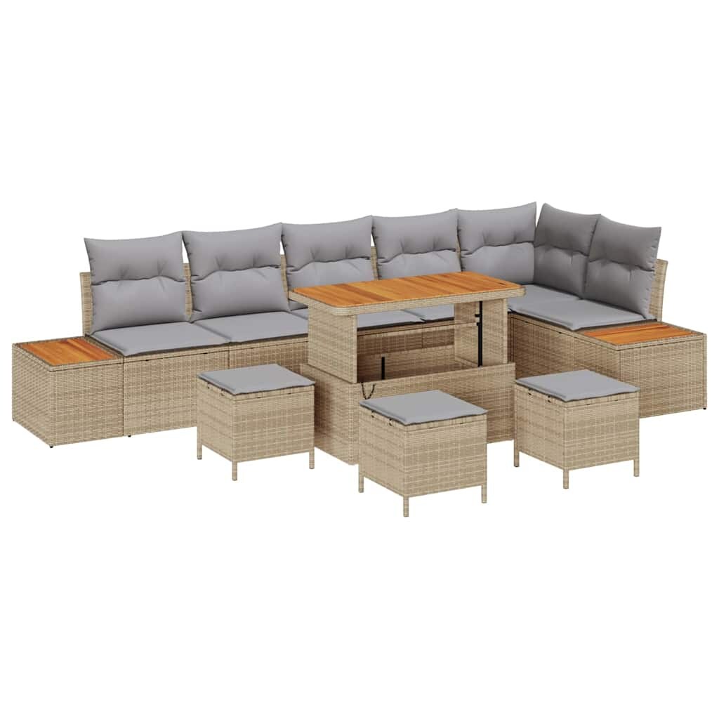 vidaXL Garten-Sofa-Set mit Kissen 10 pcs Beige Poly Rattan Image