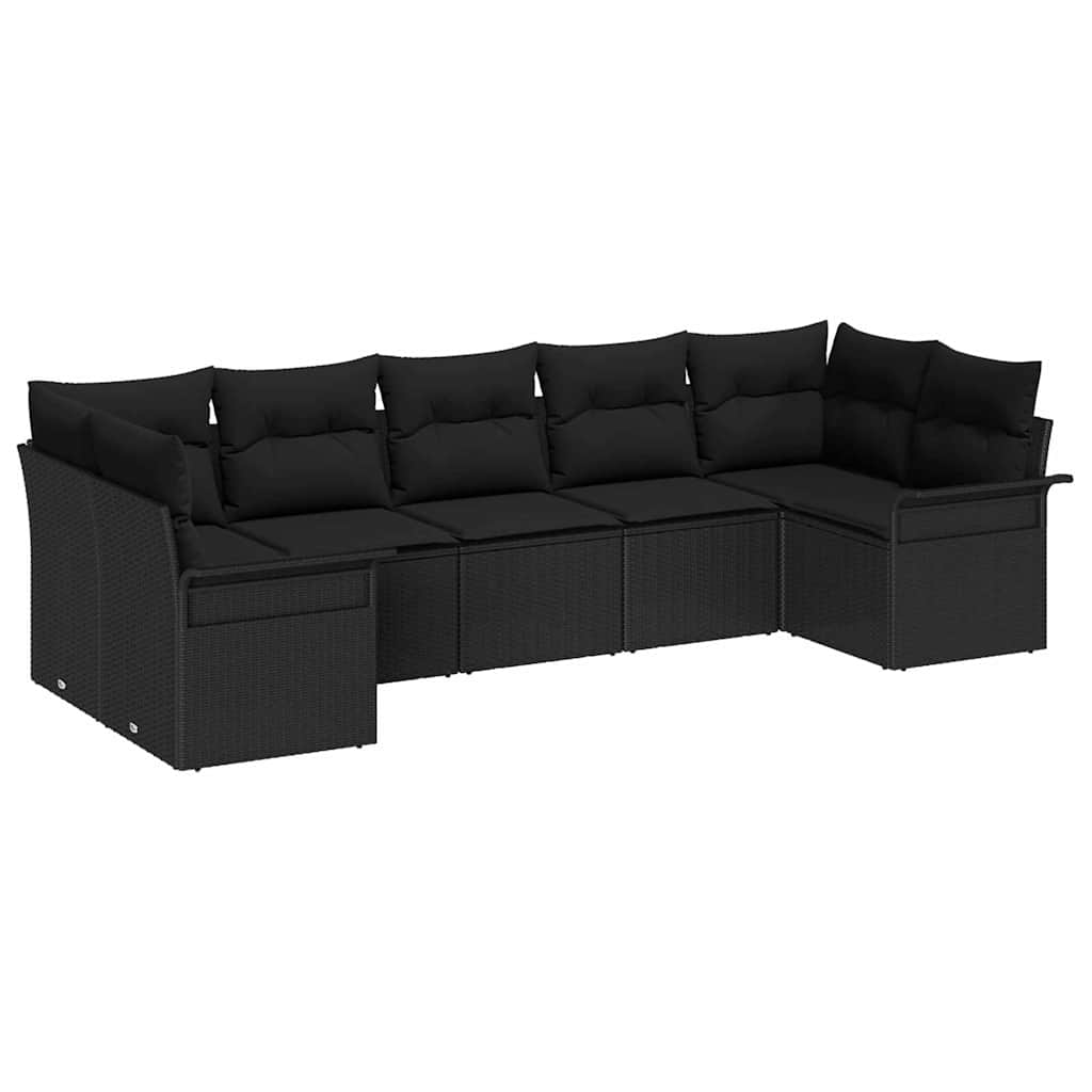 vidaXL Garten-Sofa-Set mit Kissen 7 pcs Schwarz Poly Rattan Image