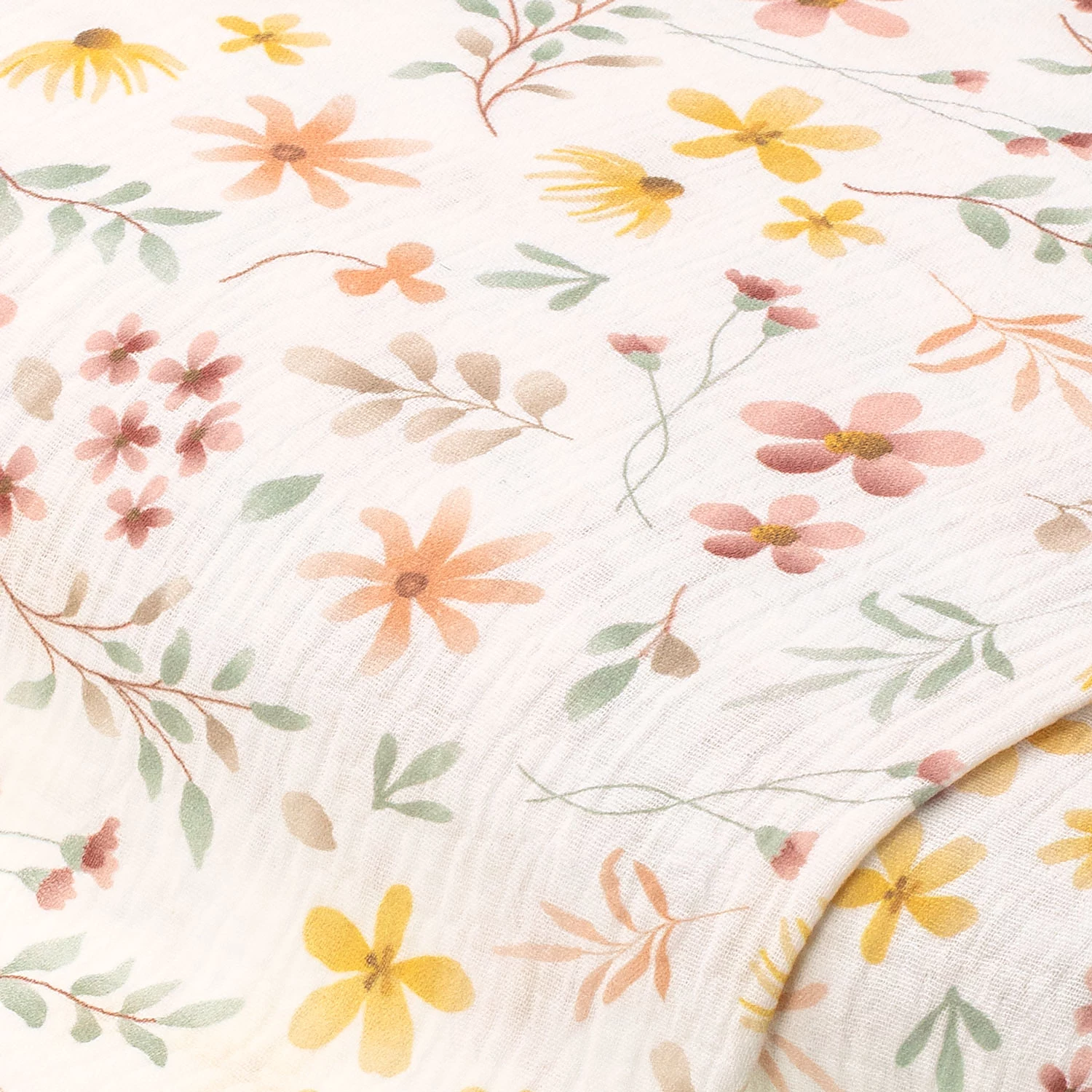 Musselin/Doppel-Gaze Blümchen, weiß-color