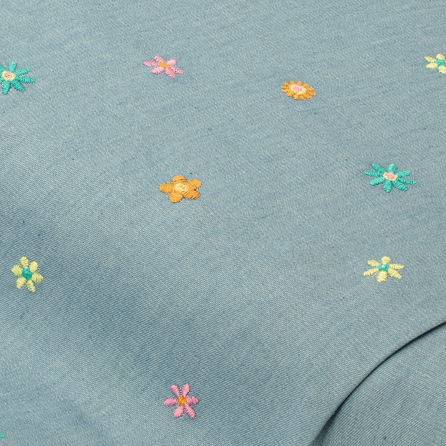 Leichter Jeansstoff (Hemdenjeans) Blume bestickt, hellblau/bunt Image