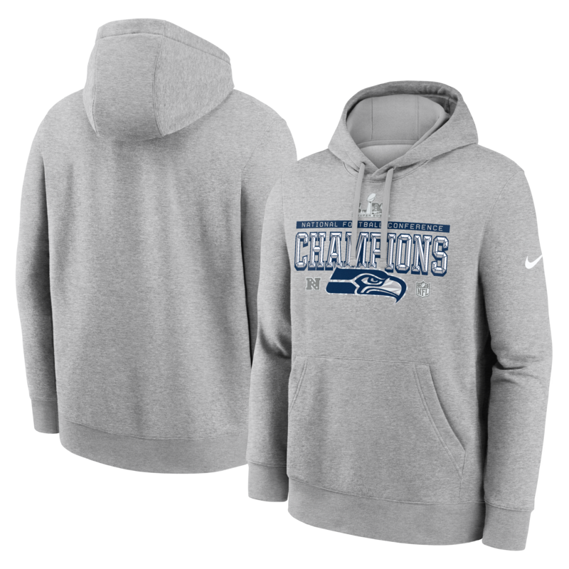 Nike Herren-Hoodie aus der Seattle Seahawks 2025 NFC Champions Locker Room Trophy Collection in Heather Gray Image