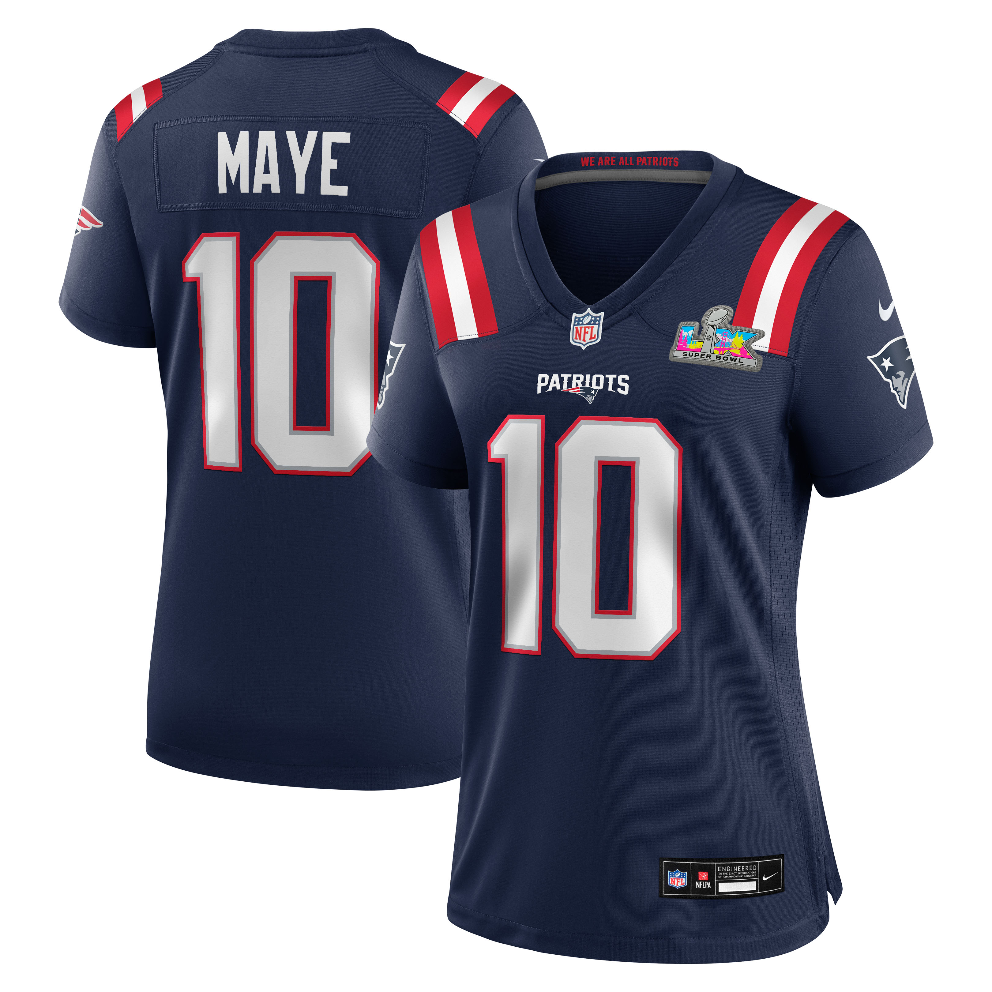 New England Patriots Nike Game Heimtrikot Super Bowl LX Aufnäher - Marineblau - Drake Maye - Damen Image