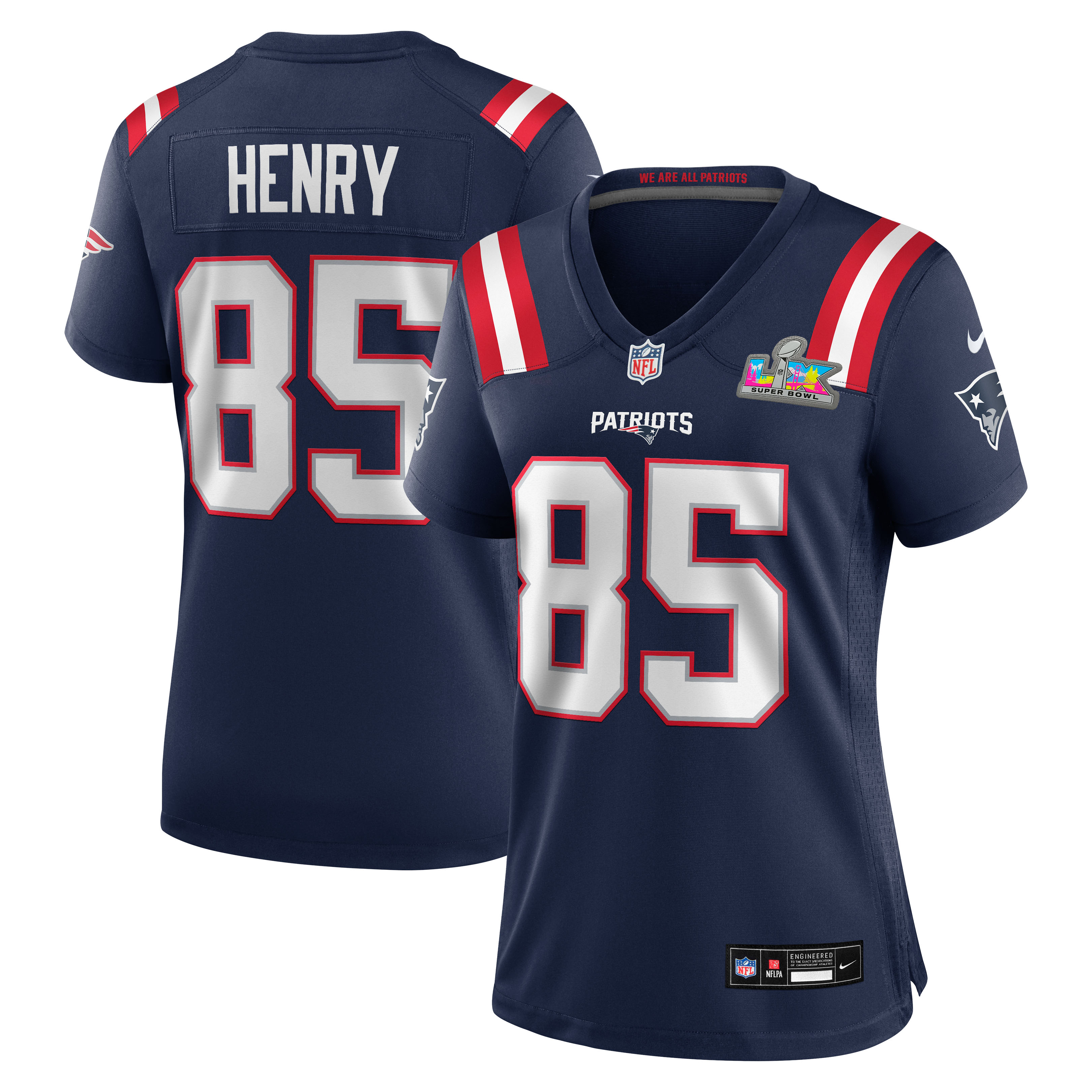 New England Patriots Nike Game Heimtrikot Super Bowl LX Aufnäher - Marineblau - Hunter Henry - Damen Image