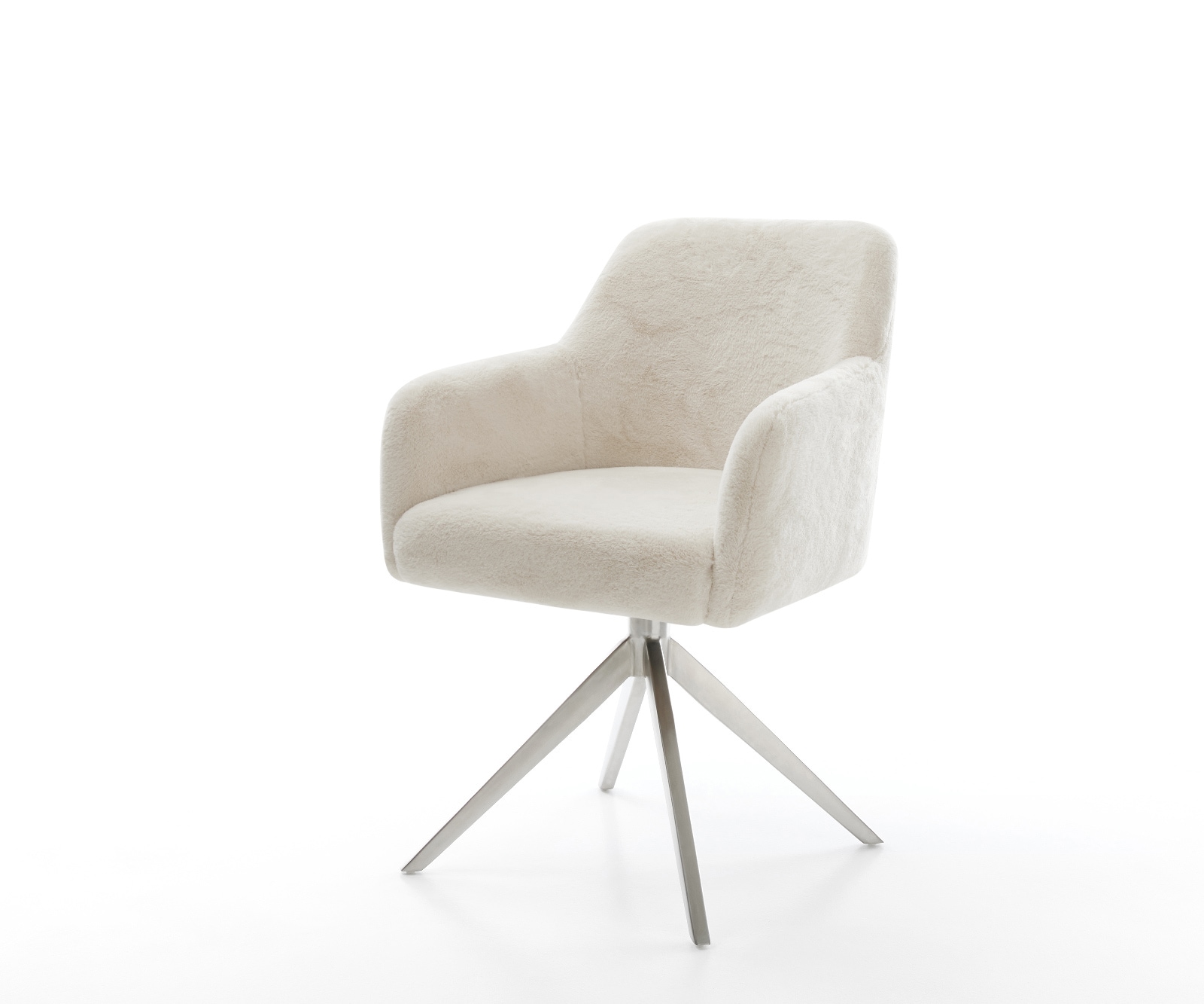 DELIFE Drehstuhl Greg-Flex Plüsch Creme-Weiß Kreuzgestell breit Edelstahl 360° drehbar Wippfunktion Taschenfederkern, Esszimmerstühle Image