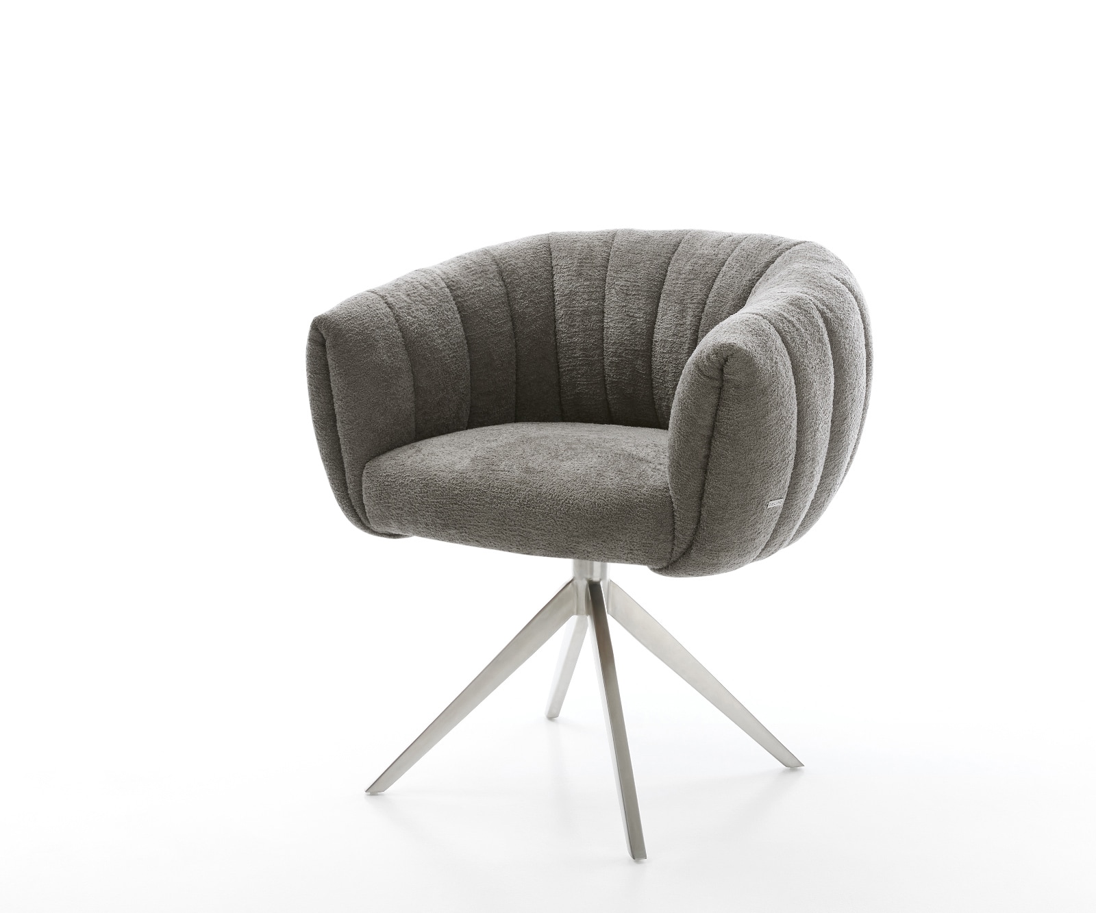 DELIFE Drehstuhl Jada-Flex Bouclé Soft Schlamm Kreuzgestell breit Edelstahl 360° drehbar Wippfunktion Taschenfederkern, Esszimmerstühle Image