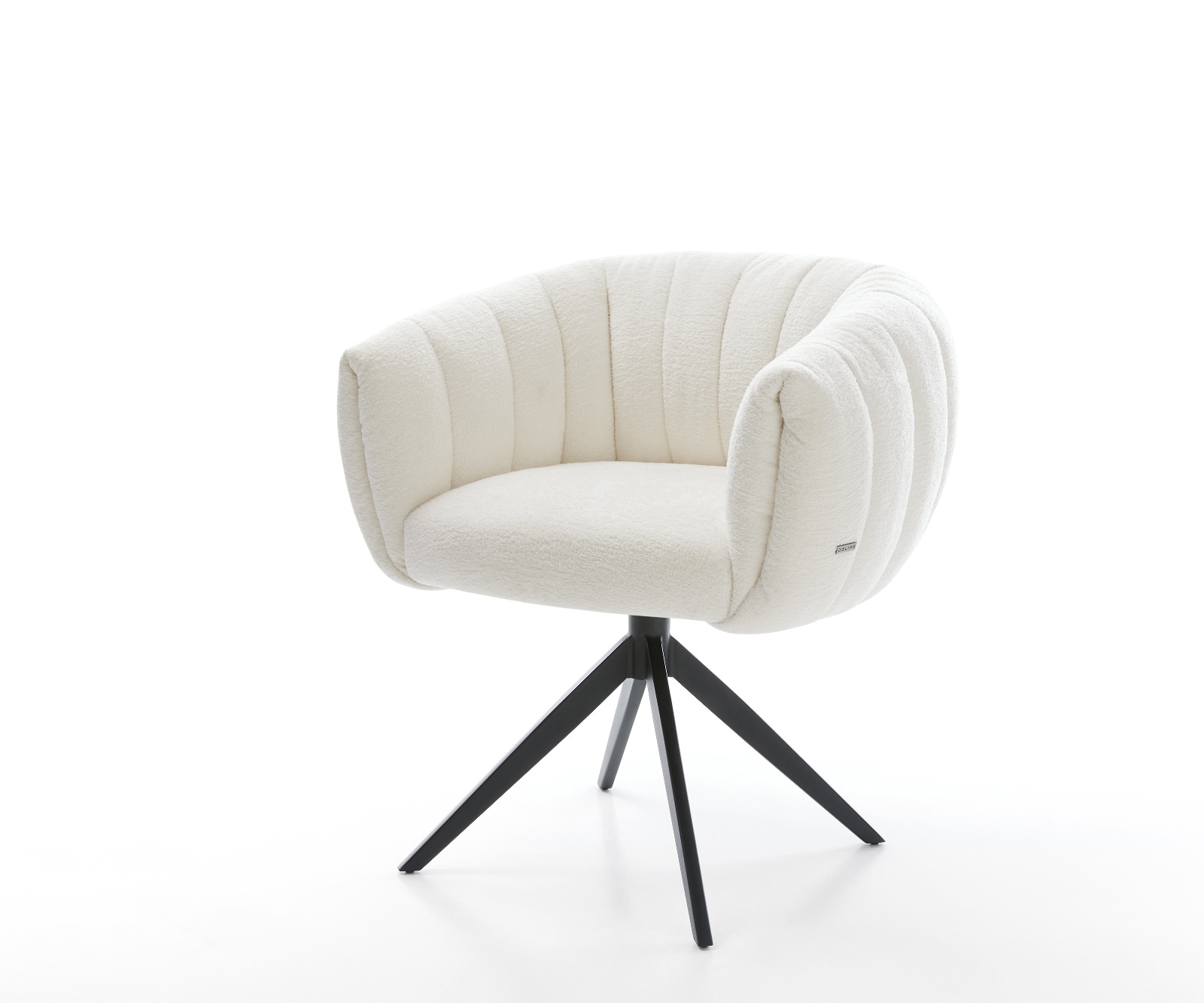 DELIFE Drehstuhl Jada-Flex Bouclé Soft Beige Kreuzgestell breit Schwarz 360° drehbar Wippfunktion Taschenfederkern, Esszimmerstühle Image